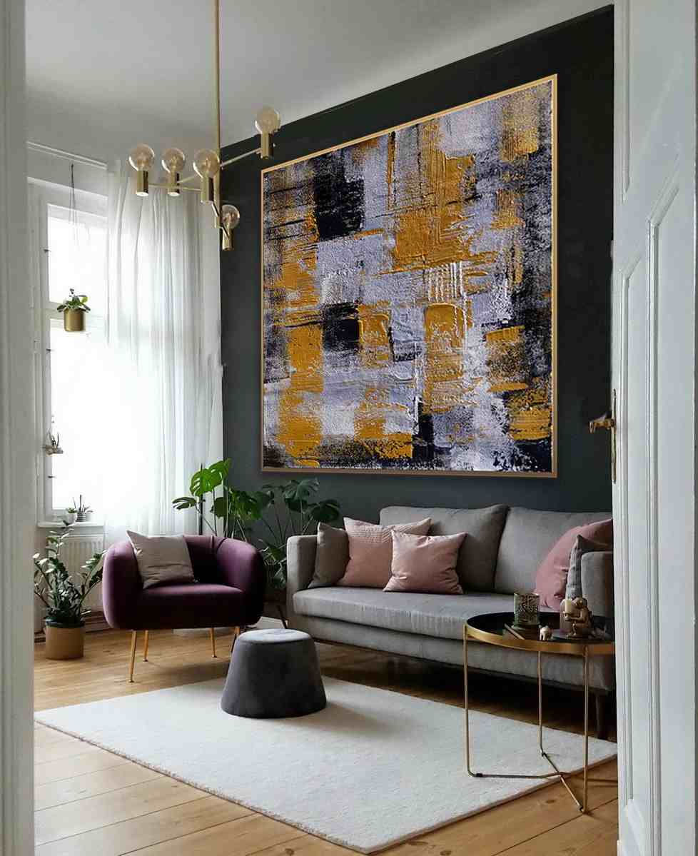 Leaf Original Grey Contemporary Abstract Canvas Artwork 1EAQD